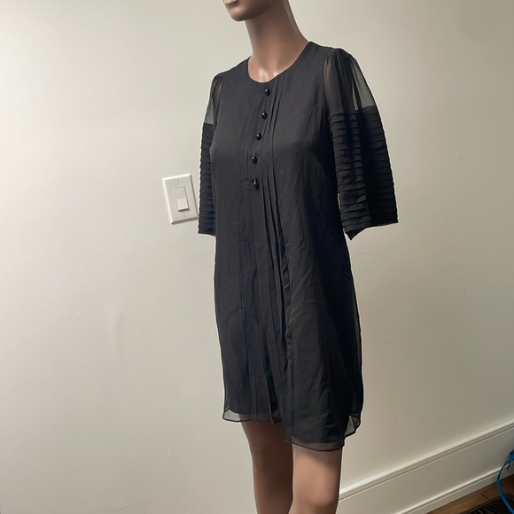 Robert Rodriguez Silk Shift Dress Balloon Shortsleeves Buttons Sheer Black 4 - Picture 5 of 12